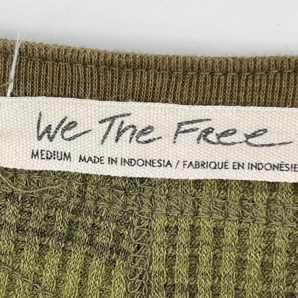 We The Free People Camo Waffle Knit Henley Top Green Camouflage Thumbholes M - Picture 5 of 8